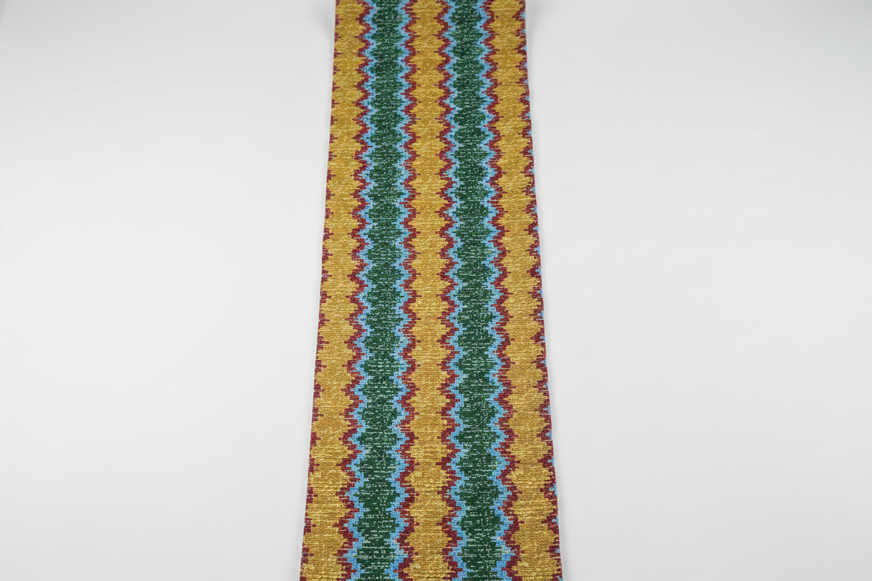 Golden yellow, forest green and sky blue zigzag wave stripe Ankara wax print fabric, 100% cotton