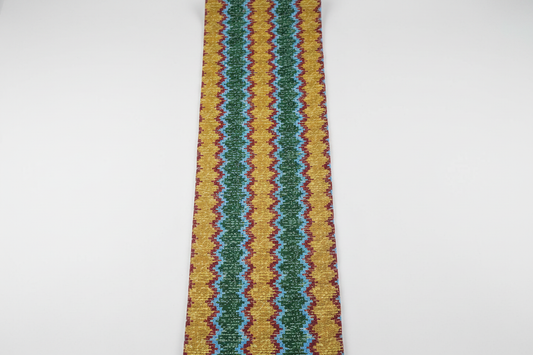 Golden yellow, forest green and sky blue zigzag wave stripe Ankara wax print fabric, 100% cotton