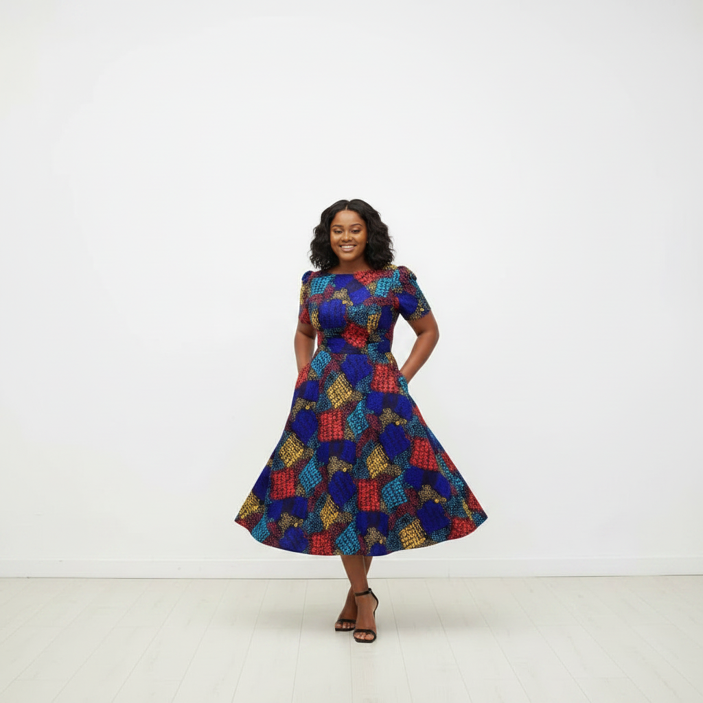 Multicolour Flare Ankara Dress - Alternative Pose