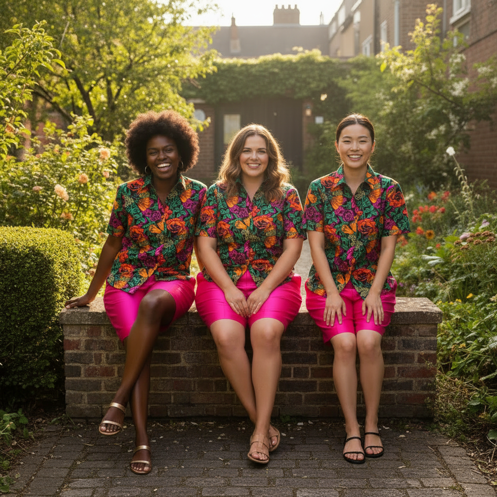 Ladies Floral Ankara Shirt – Group Sitting Pose
