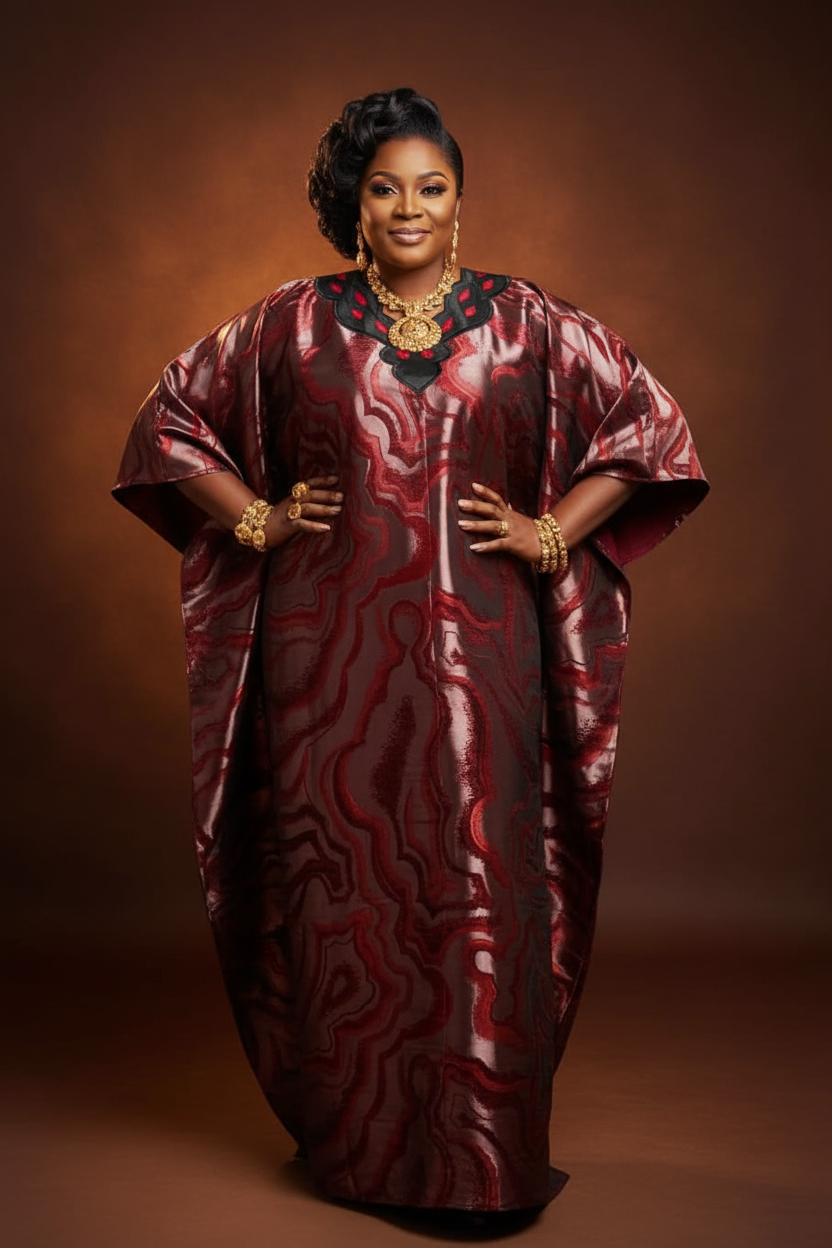 Red Burgundy Black Metallic Maxi Bubu Dress - rich aunty lookbook
