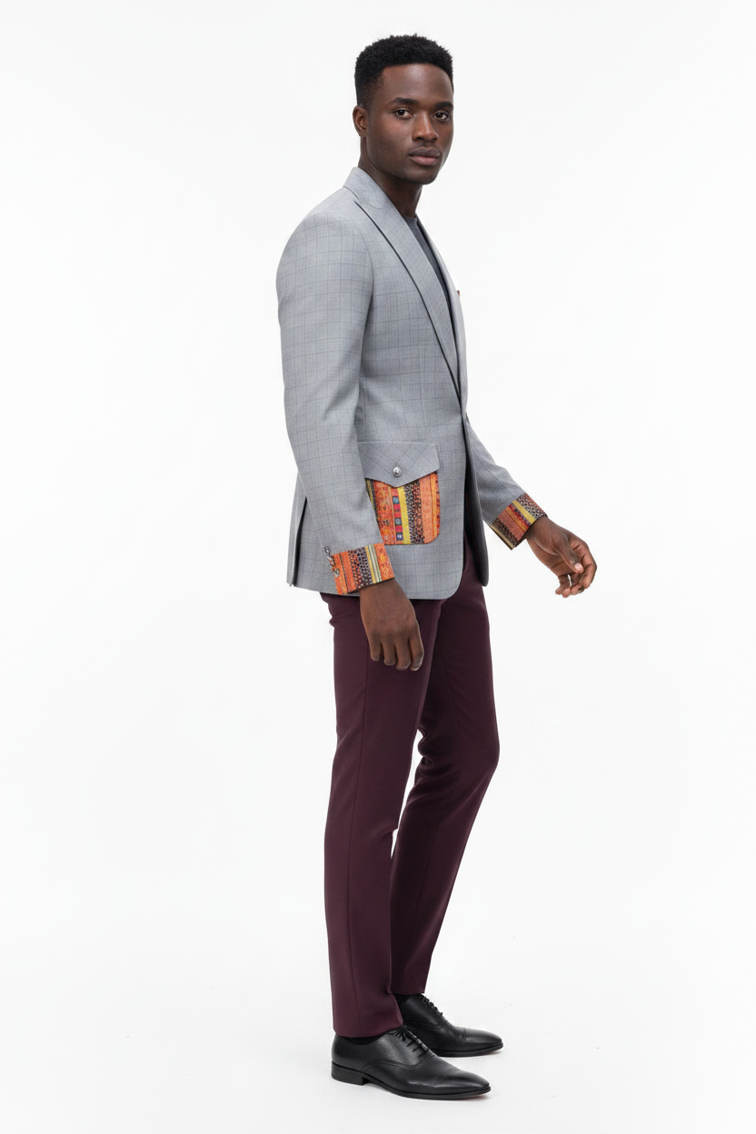 Dark male model - wine trousers pose 2