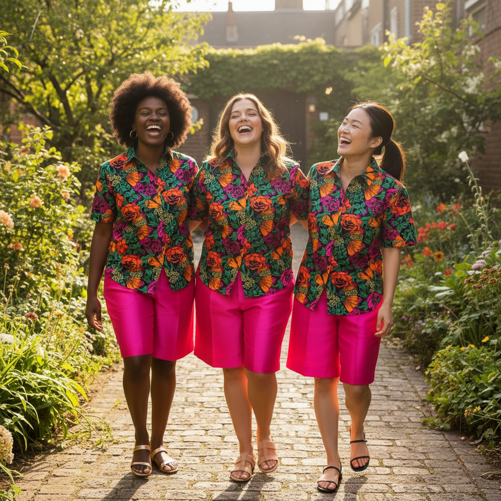 Ladies Floral Ankara Shirt – Group Walking Pose