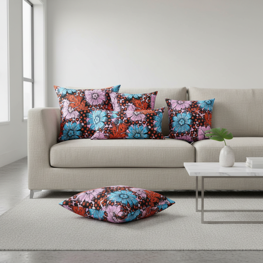 Decorative throw pillows made from multicolour polycotton Ankara fabric