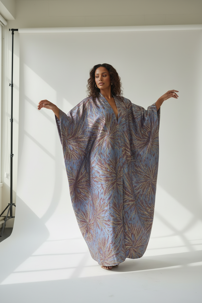 Iridescent Bubu Dress — Arms Raised Pose