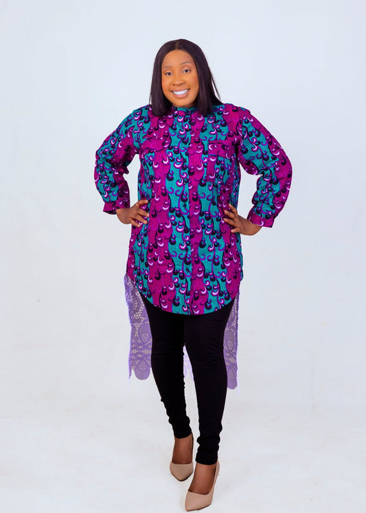 Ladies Lace Tail Ankara Shirt - House of Prints