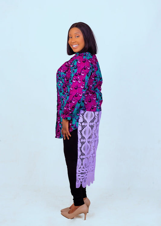 Ladies Lace Tail Ankara Shirt - House of Prints