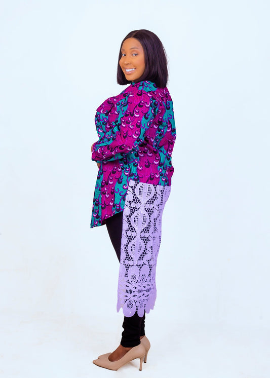 Ladies Lace Tail Ankara Shirt - House of Prints