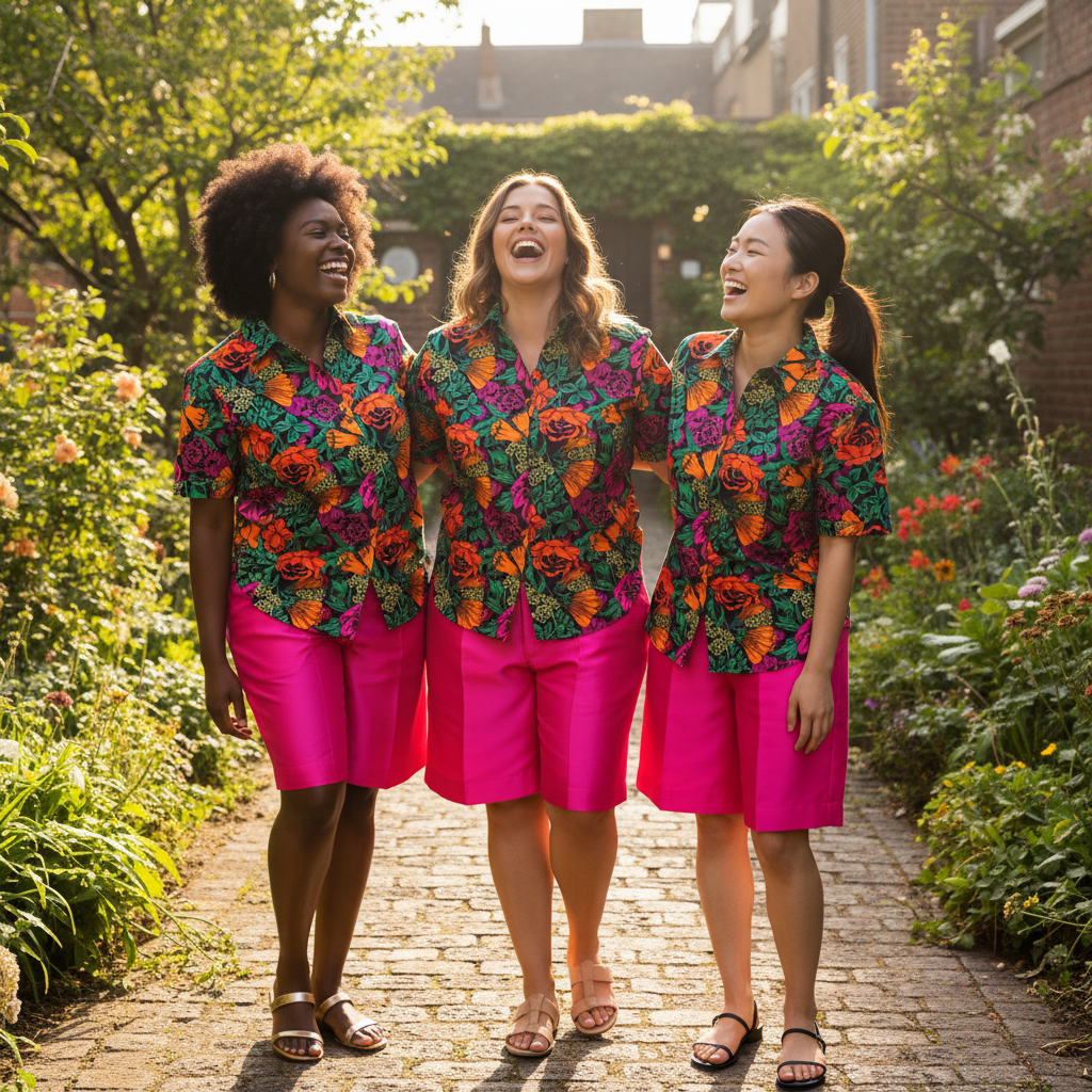 Ladies Multicolour Floral Summer Shirt – Group Outdoor Shot