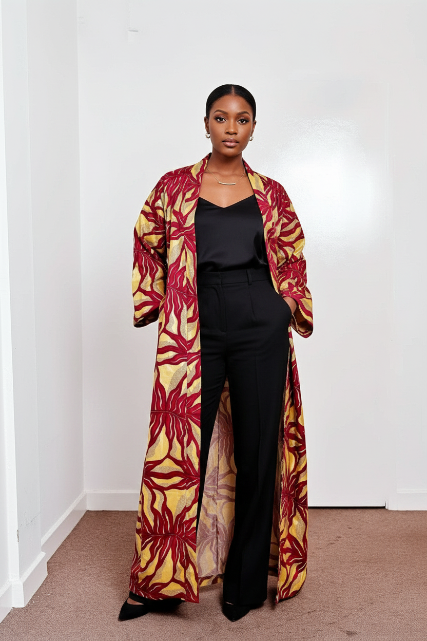 Mixed Race Model in African Print Kimono