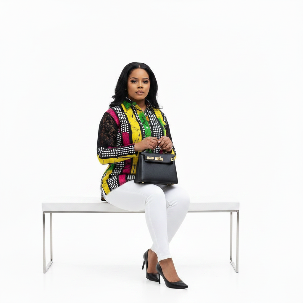 Multicolour Ankara Shirt – Sitting Pose