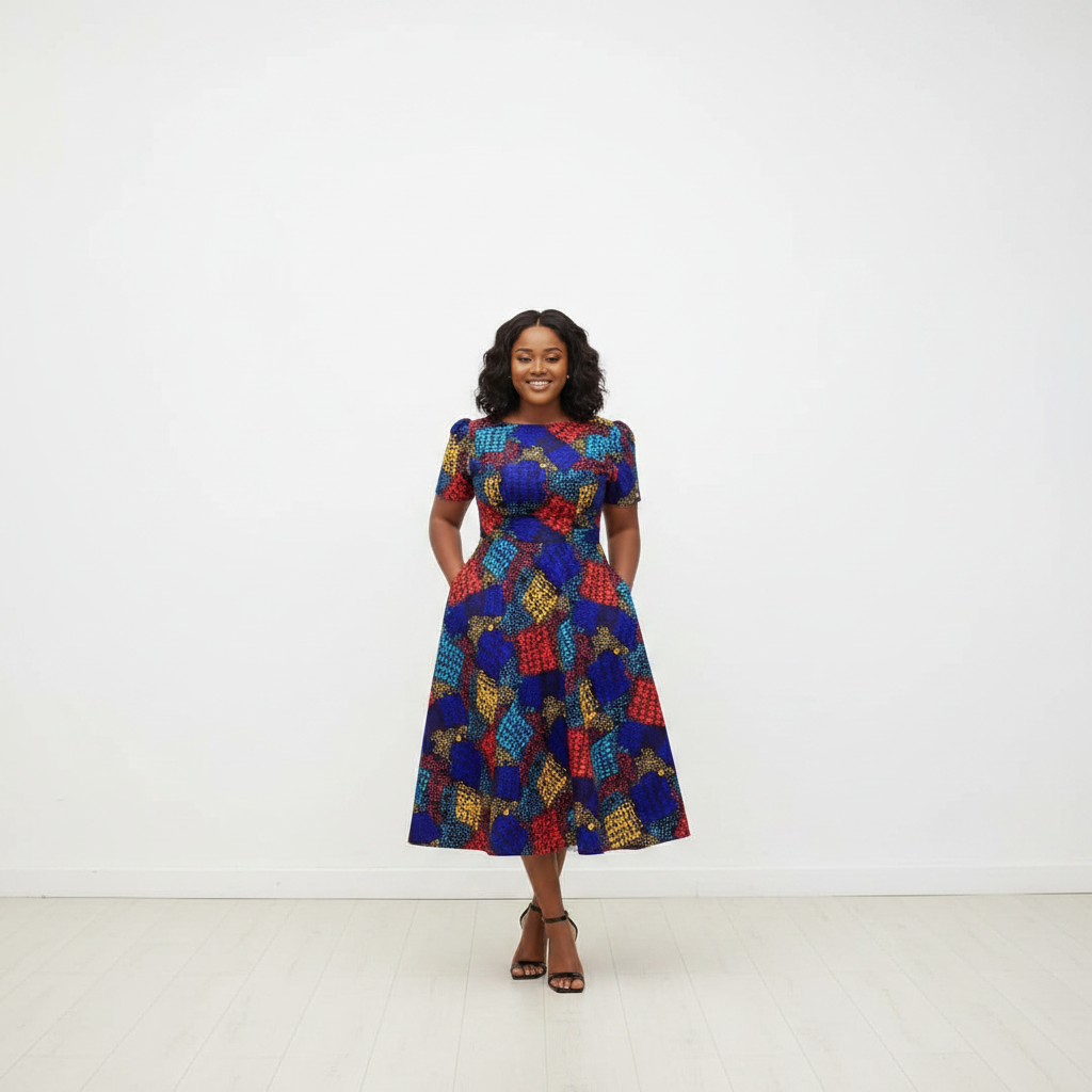 Multicolour Flare Ankara Dress – Square Product Image