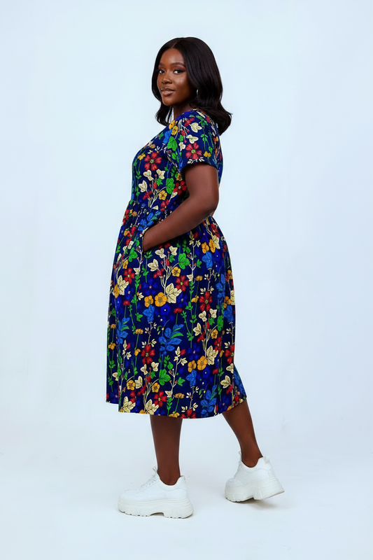 Multicolour Floral Ankara Dress – Alternative Pose