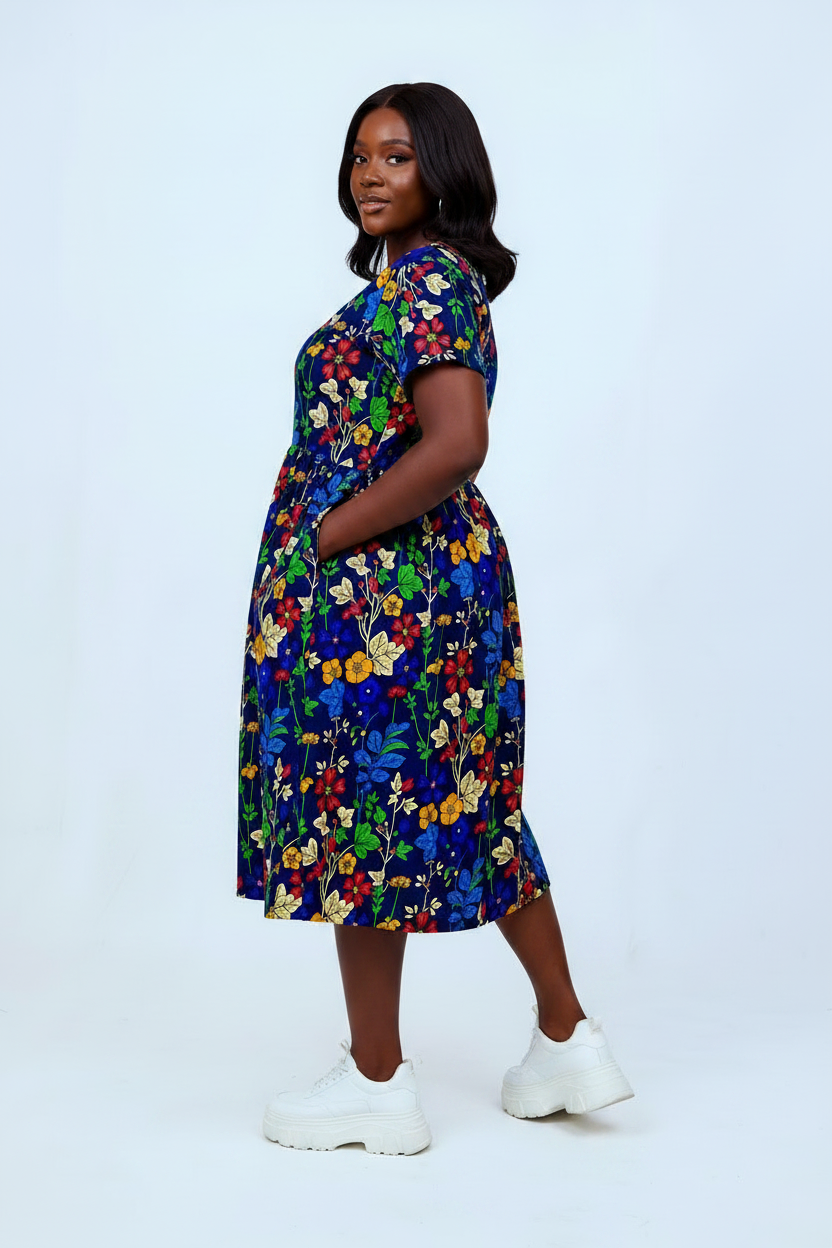 Multicolour Floral Ankara Dress – Alternative Pose
