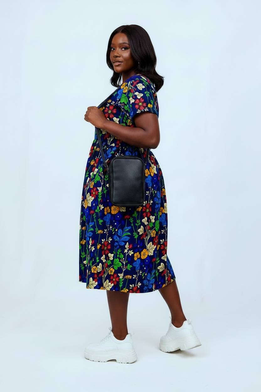 Multicolour Floral Ankara Dress – Sling Bag Pose