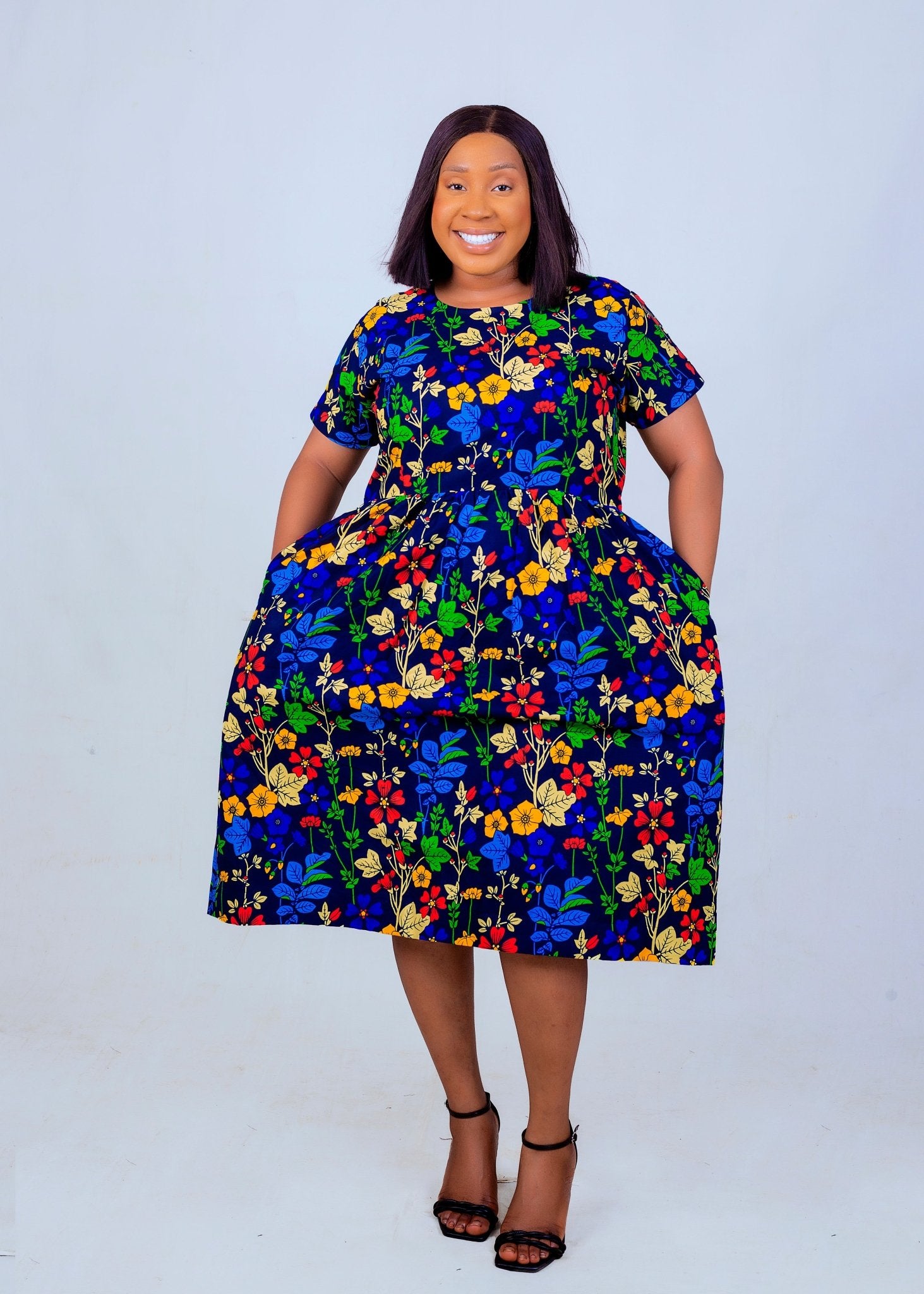 Multicolour Floral Pattern Ankara Dress - House of Prints