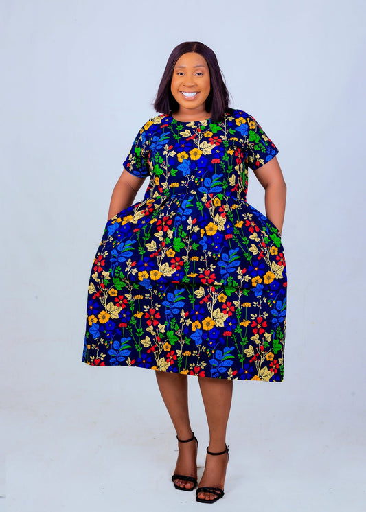 Multicolour Floral Pattern Ankara Dress - House of Prints