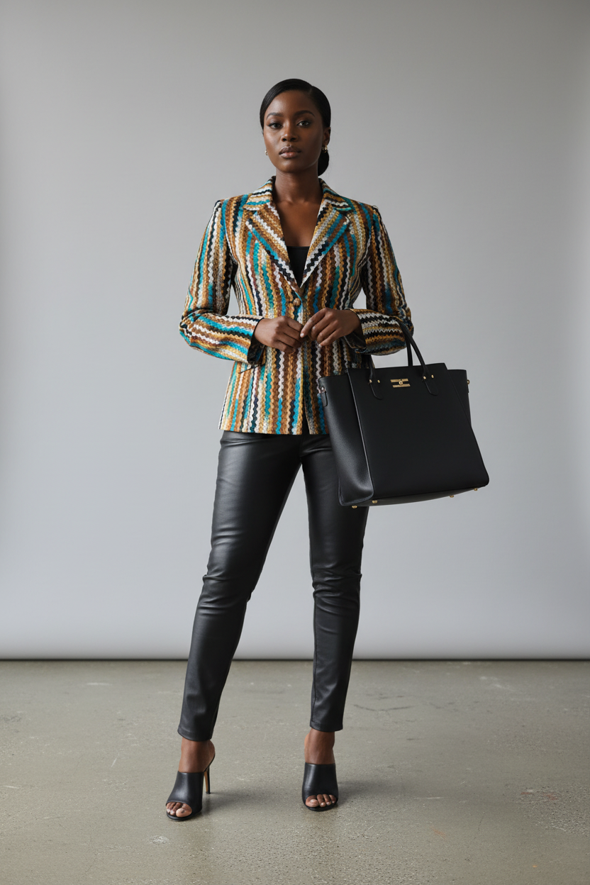 Multicolour Stripe Ankara Blazer - Lifestyle Shot
