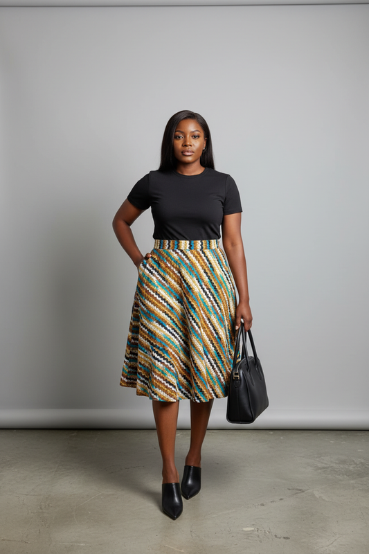 Multicolour Stripe Ankara Flare Skirt - Solo Shot