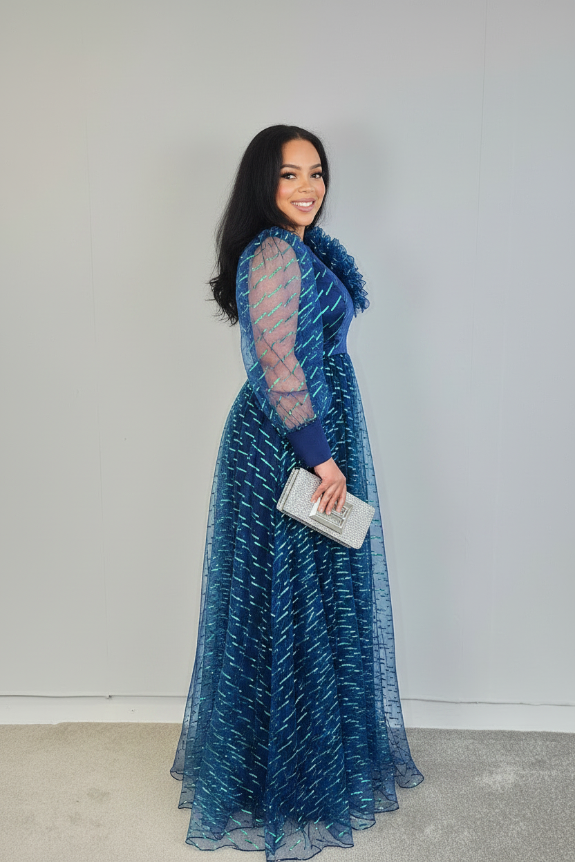 Navy Blue Organza Gown – Alternative Pose