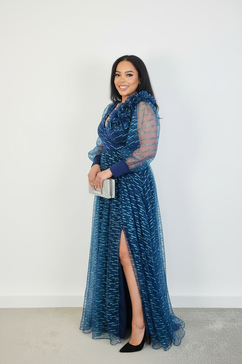 Navy Blue Organza Gown – E-commerce Ready
