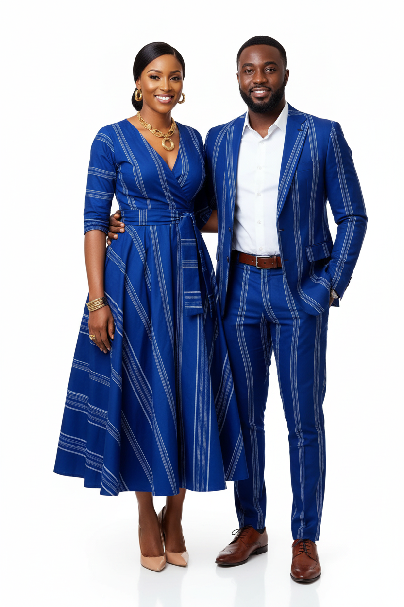 Navy Blue Tribal Ankara Couple's Outfit