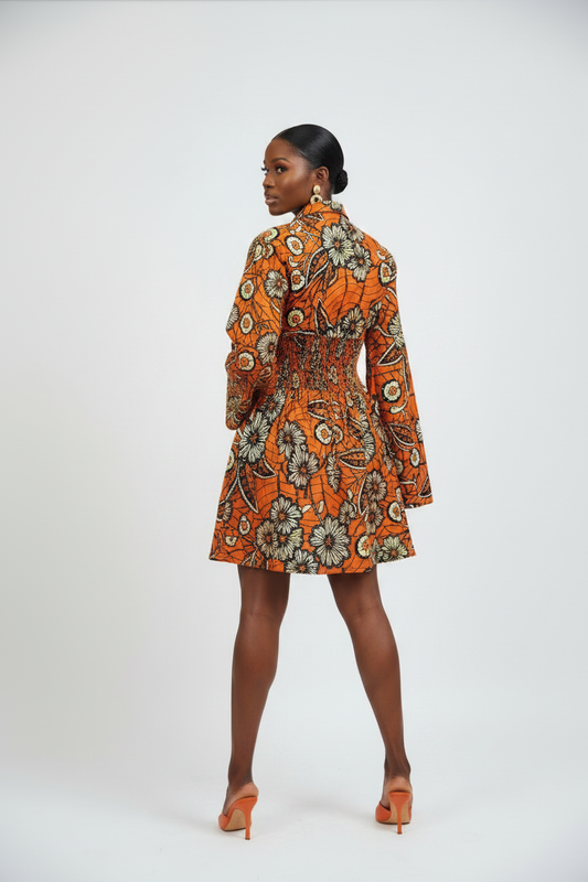 Orange Ankara Dress - Model Back View