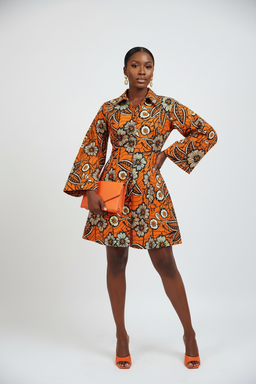 Orange Ankara Dress on Black Model