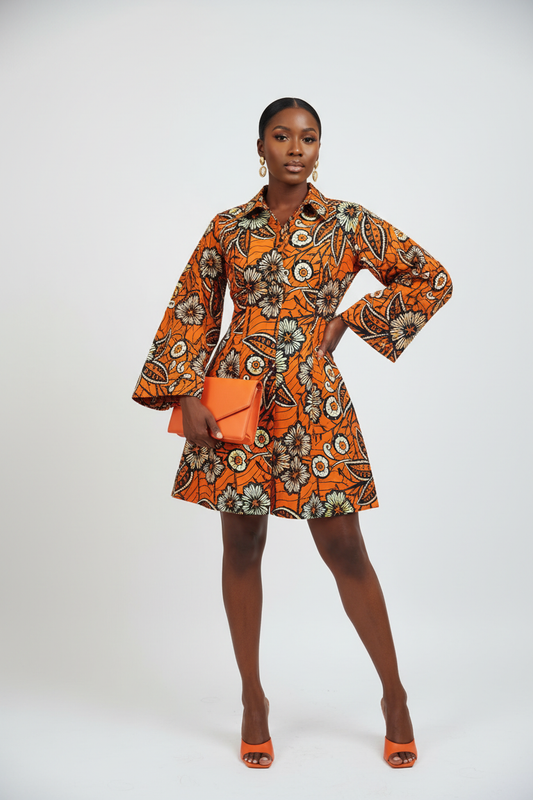 Orange Ankara Dress on Black Model