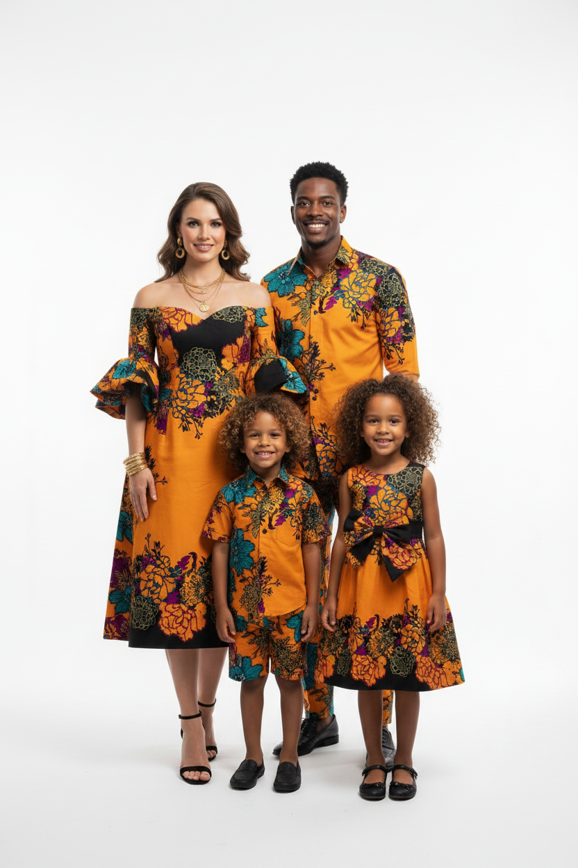 Orange & Black Floral Ankara Family Outfit