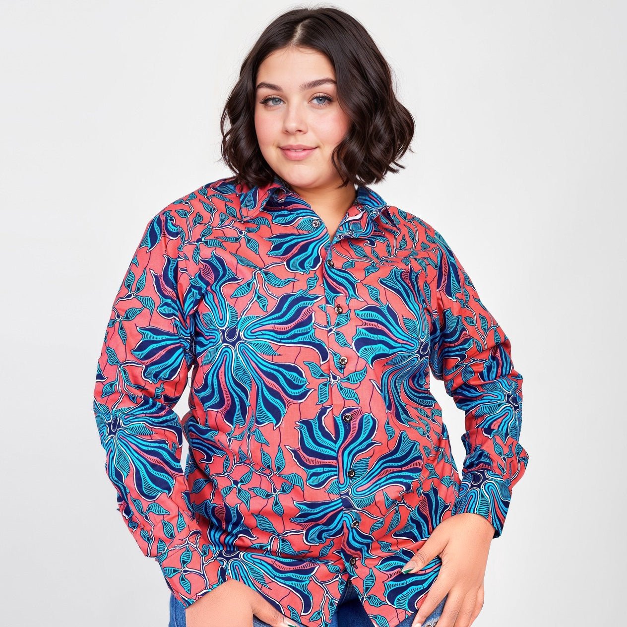 Pink & Blue Ladies African Print Shirt - House of Prints