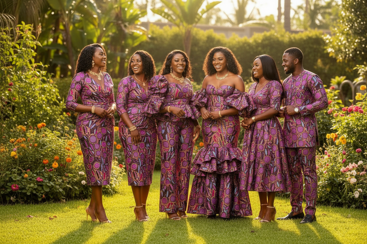 Pink & Brown Embellished Ankara - Mixed Group Pose 2