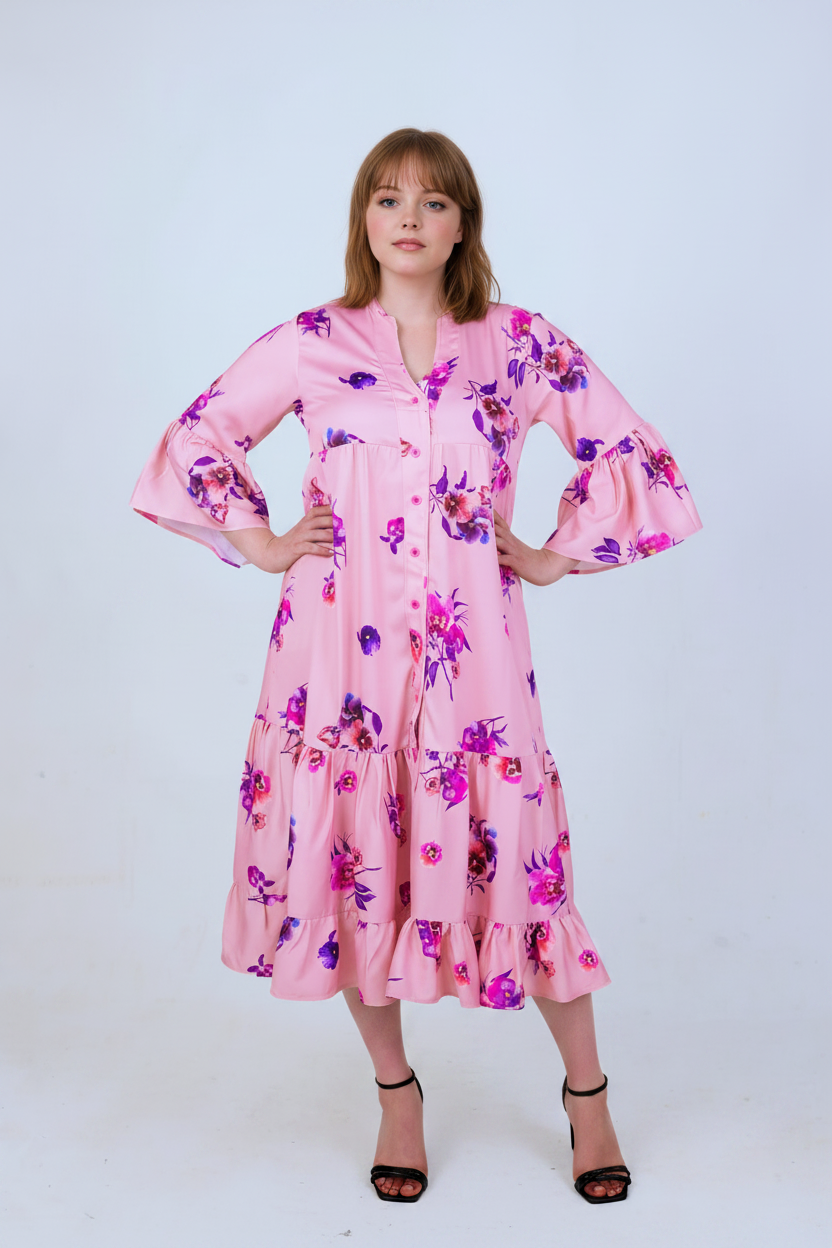 Pink Floral Satin Dress – Store Ready