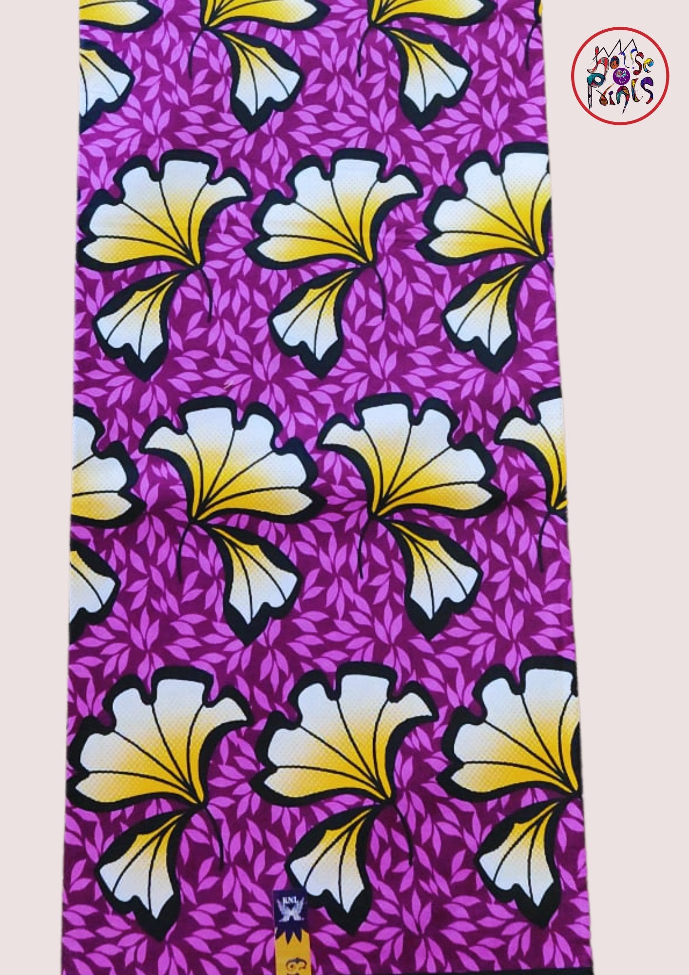 Floral Ankara Wax Print Fabric in Yellow and Purple main image 0