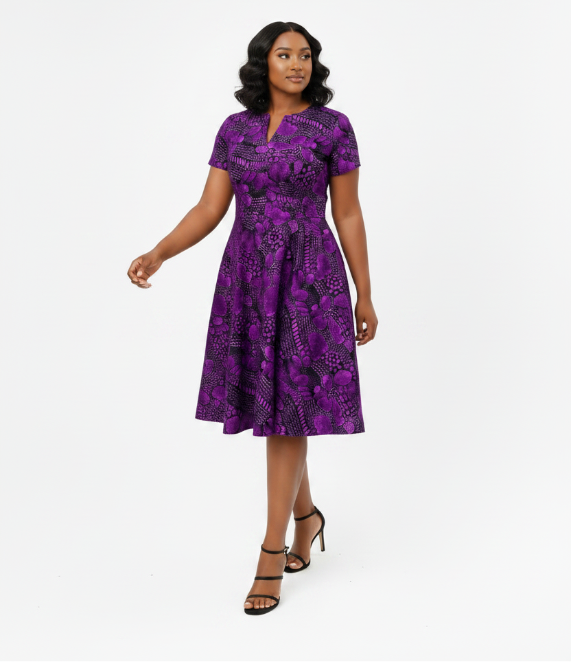 Purple Ankara Dress — Walking Pose