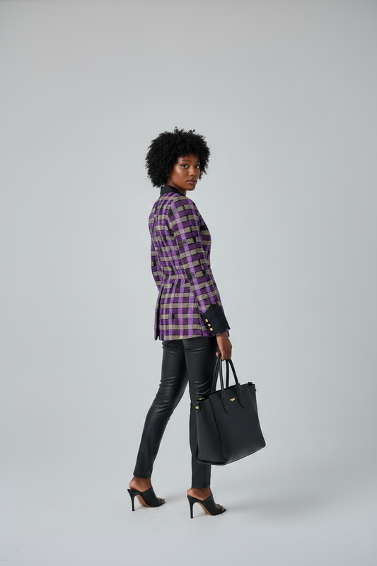 Purple Geometric Ankara Blazer - Alternative Pose