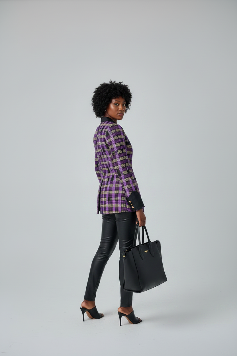 Purple Geometric Ankara Blazer - Alternative Pose