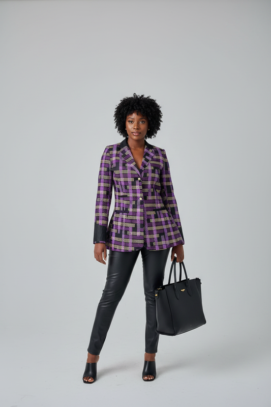 Purple Geometric Ankara Blazer - Lifestyle Shot