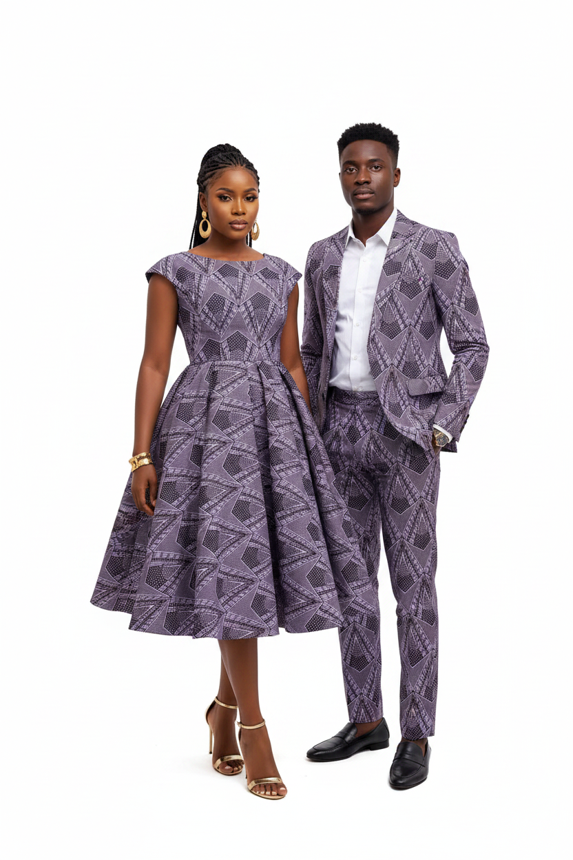 Purple & Lavender Ankara Couple's Outfit