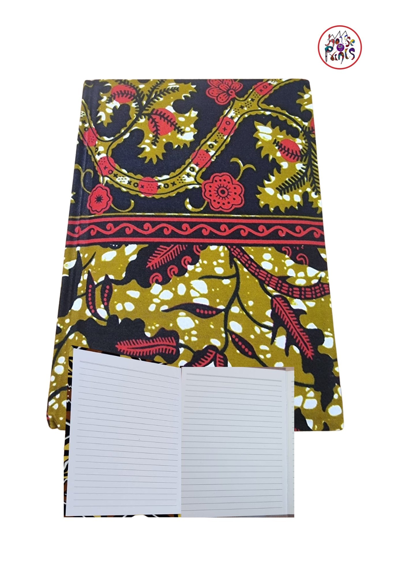 Red & Black Floral Pattern Ankara Fabric Notebook - House of Prints