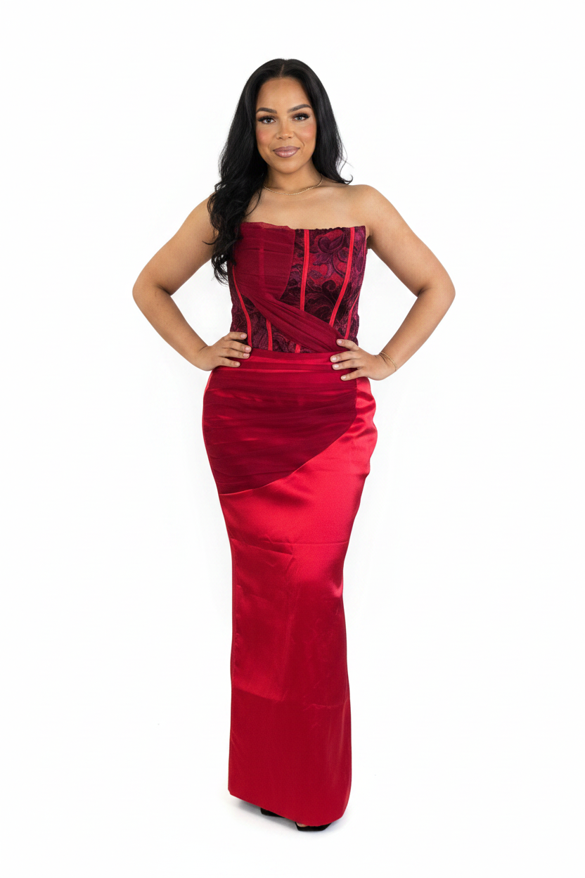 Red Mikado Bustier Evening Dress – Store Ready
