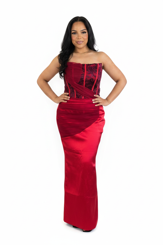 Red Mikado Bustier Evening Dress – Store Ready