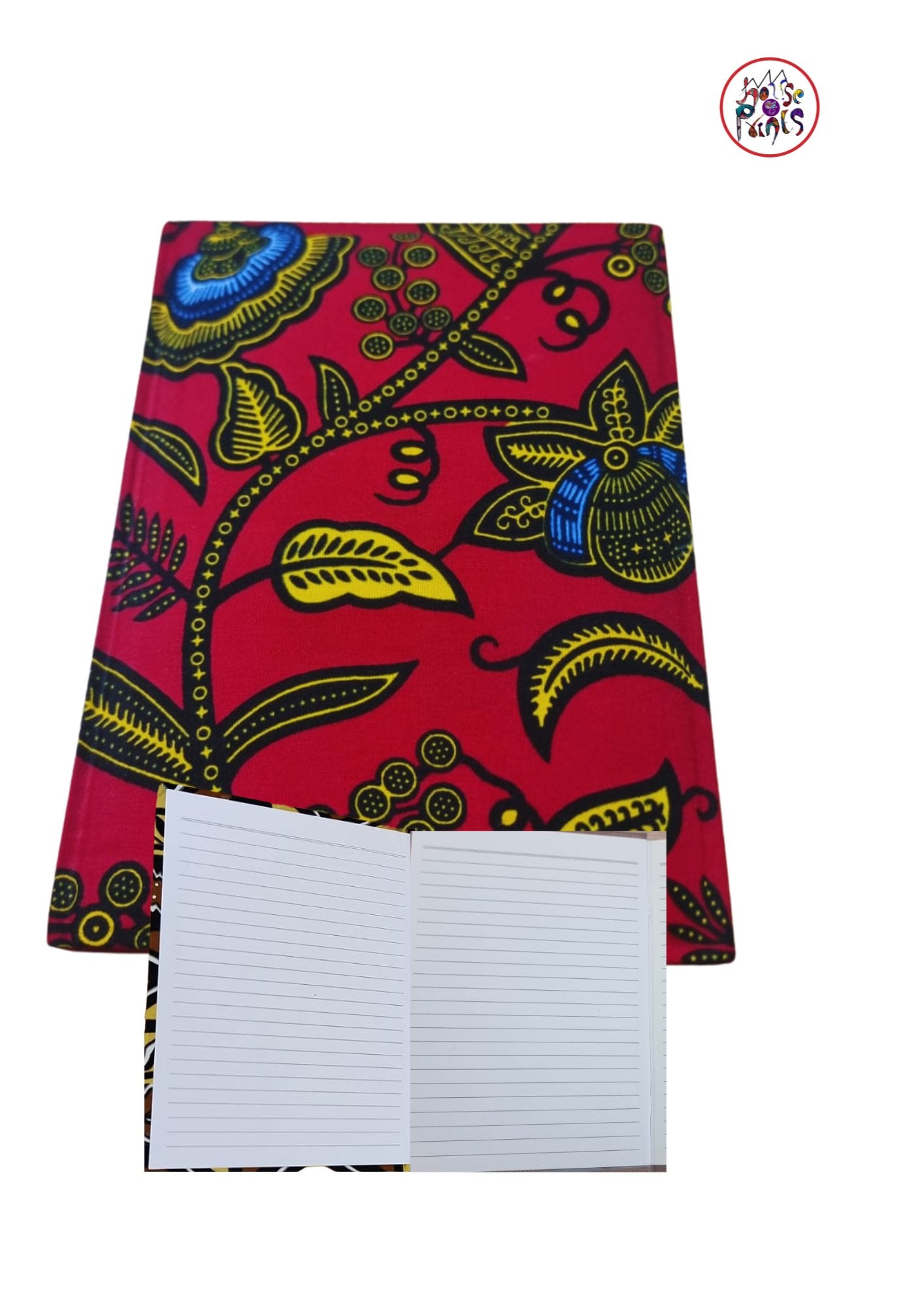 Red & Yellow Floral Pattern Ankara Fabric Notebook - House of Prints