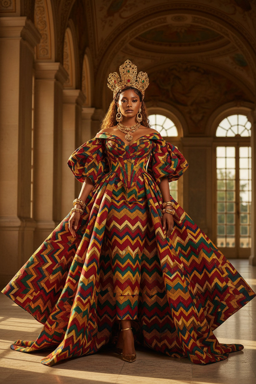 Red Yellow Green Zigzag Ankara Regal Gown