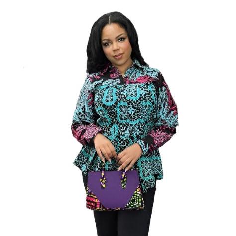 Teal Green & Pink Ladies Ankara Shirt - House of Prints