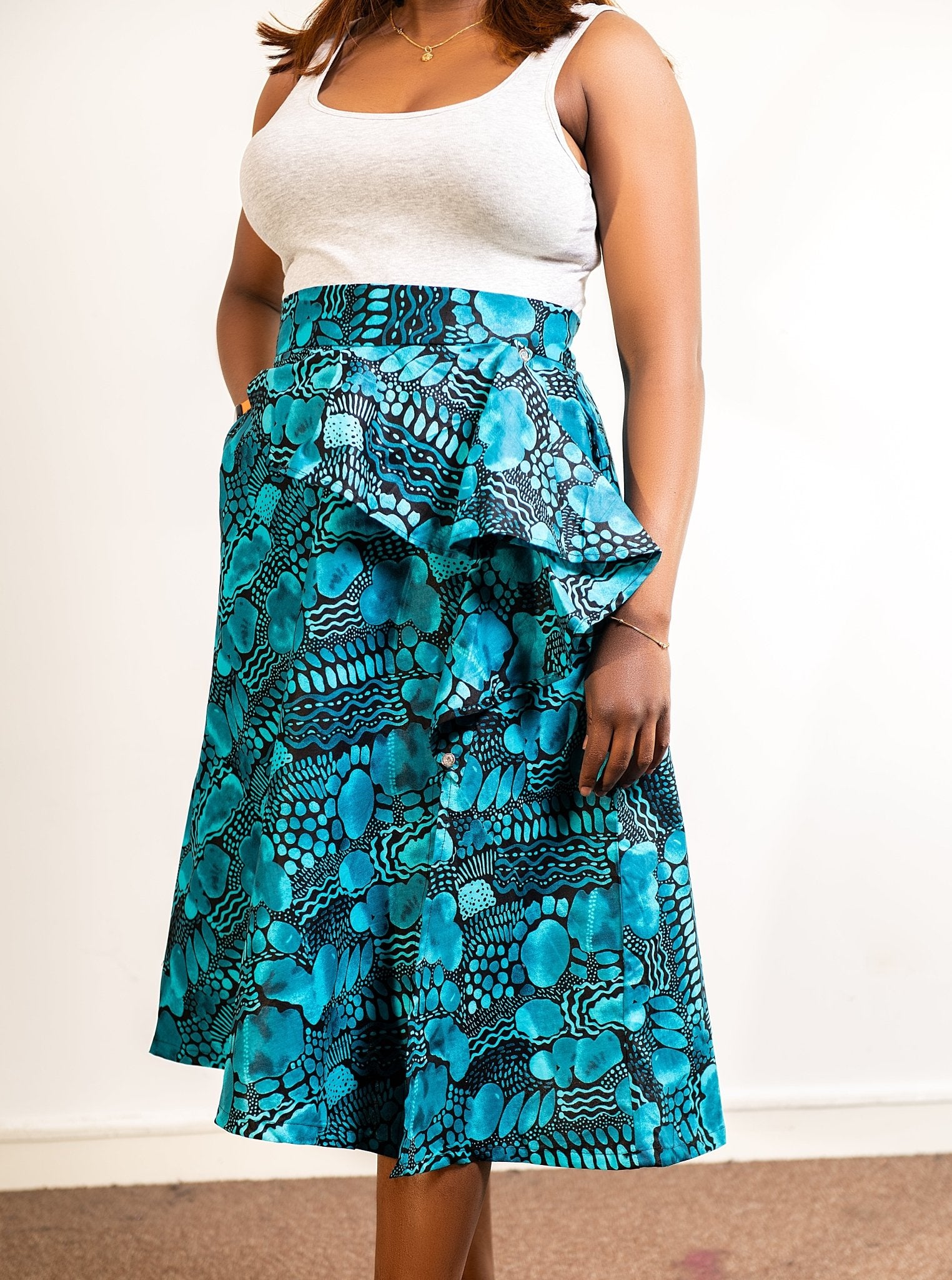 Turquoise Blue & Black Ankara skirt - House of Prints