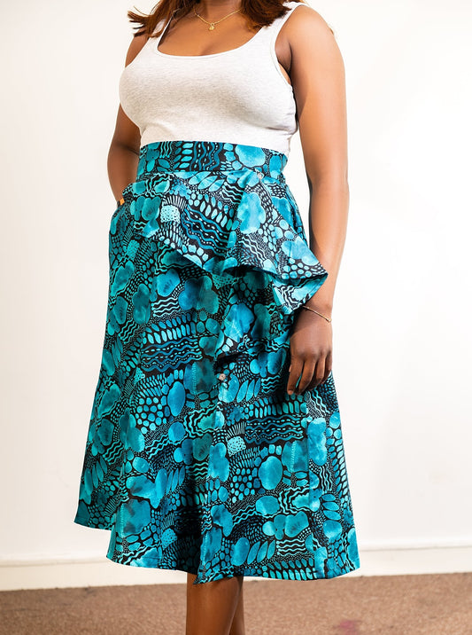 Turquoise Blue & Black Ankara skirt - House of Prints