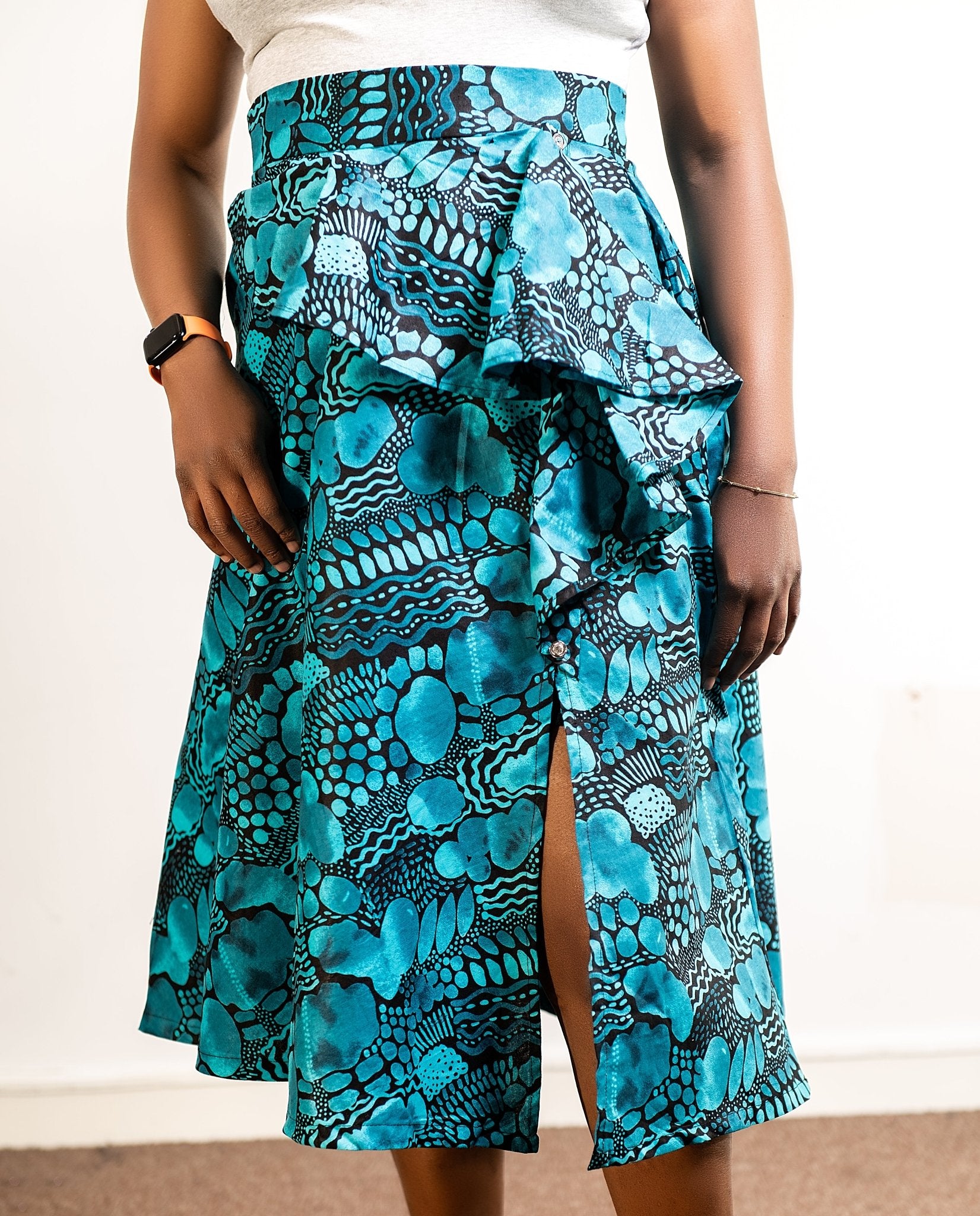 Turquoise Blue & Black Ankara skirt - House of Prints