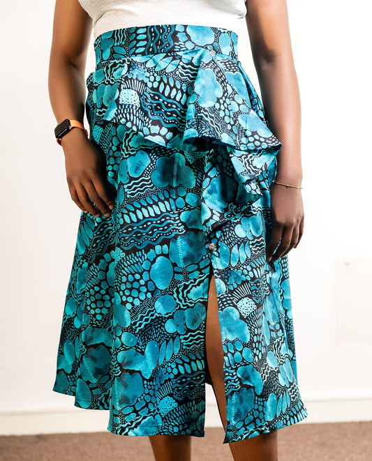 Turquoise Blue & Black Ankara skirt - House of Prints