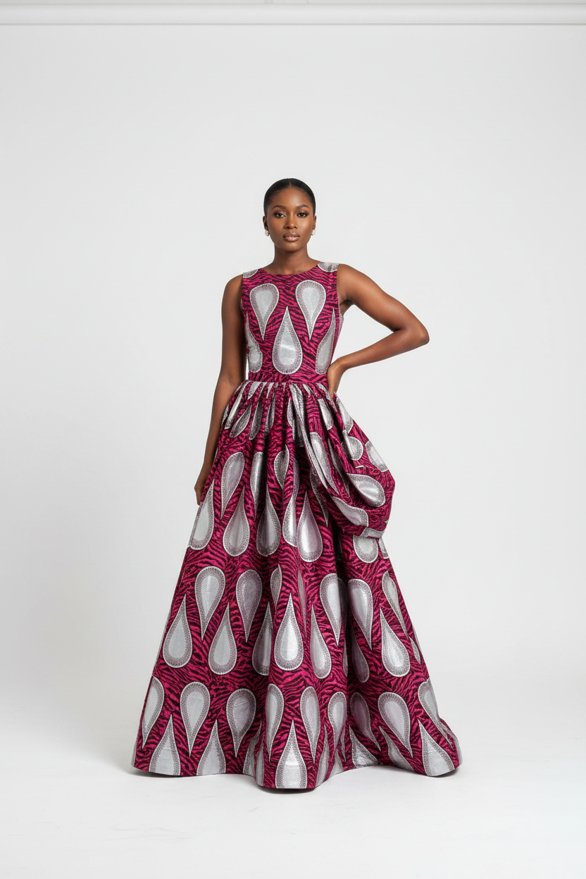 Vlisco Magenta & Silver – Maxi Dress Editorial